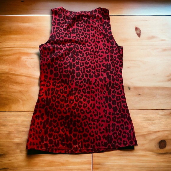 Express Red and Black Leopard Print V Neck Top Size Small - Picture 6 of 8